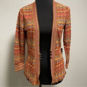 Ruby Rd. Multicolor Striped Scalloped Bottom Women's Boho Cardigan Size Small